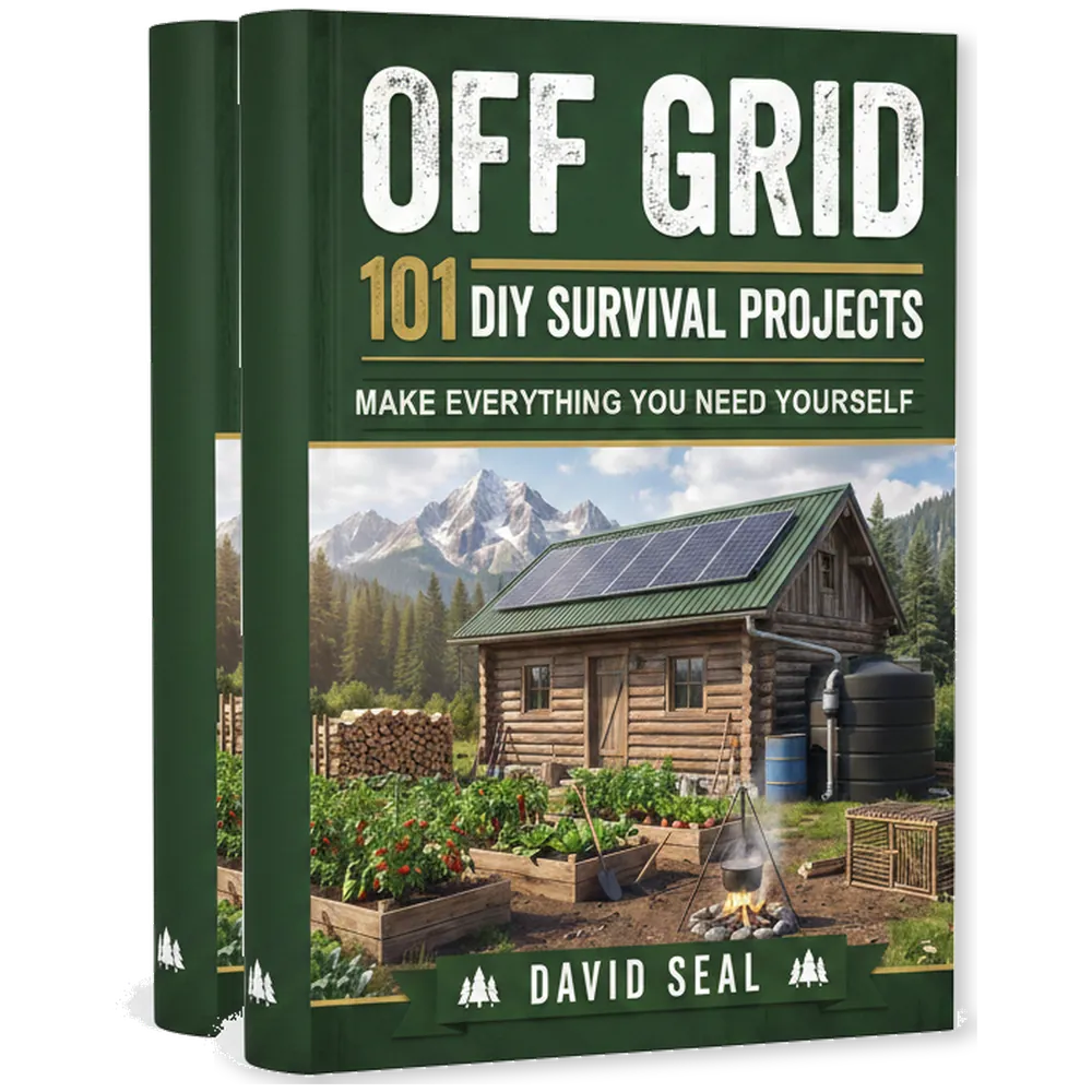 Two printed copies of Off Grid: 101 DIY Survival Projects