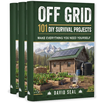 Three printed copies of Off Grid: 101 DIY Survival Projects