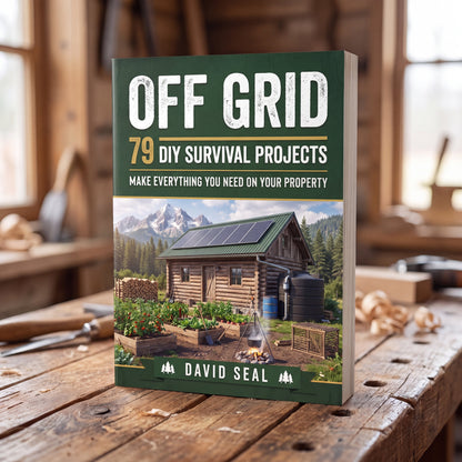 Off Grid: 79 DIY Survival Projects — paperback on a workbench