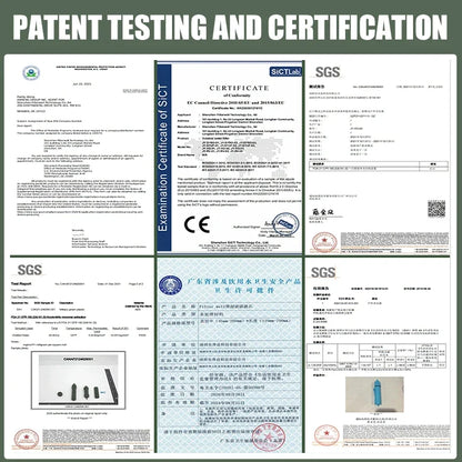 Manufacturer testing and certification documents for the filter straw